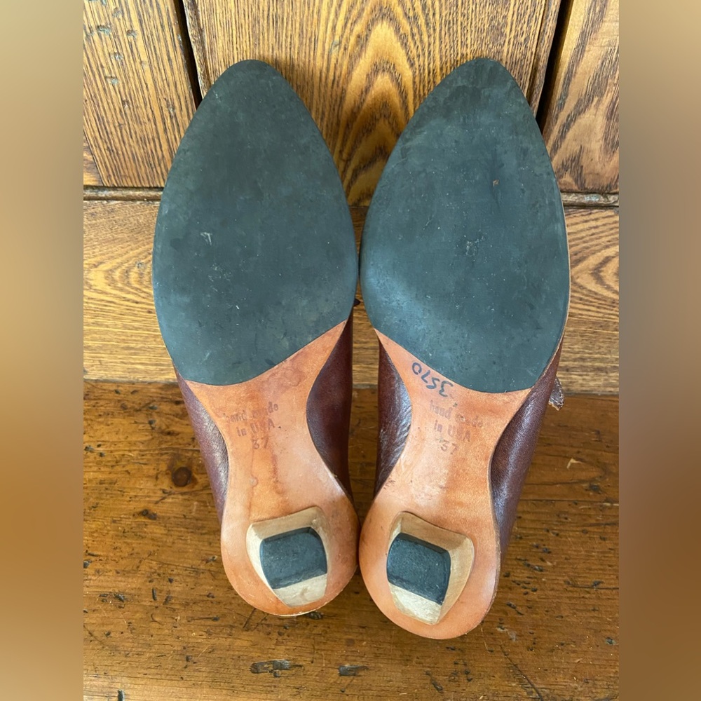 Cydwoq Vintage 37 7 brown leather kitten heel pump bow tie Moroccan slipper - Picture 14 of 16